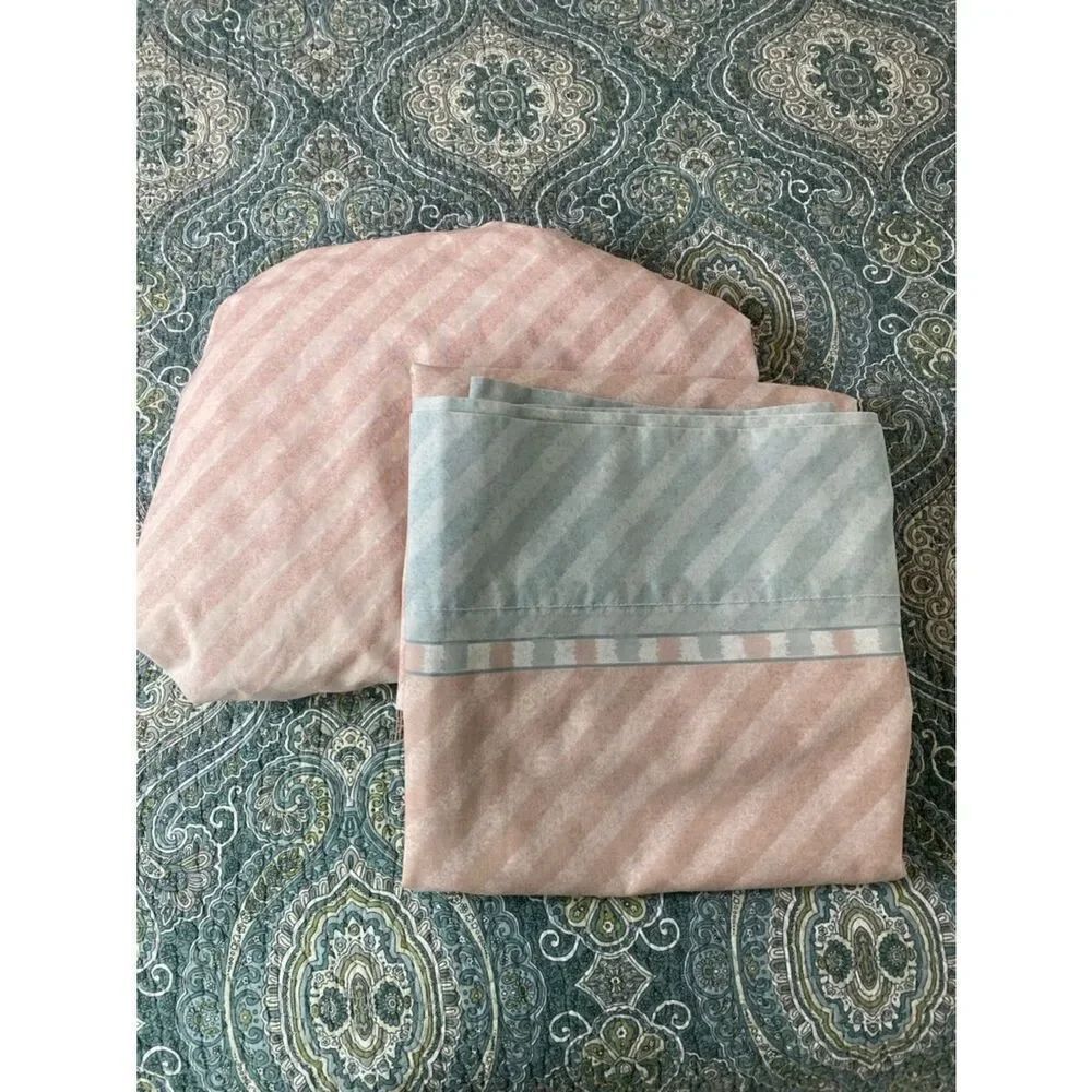Retro Stevens Flat Sheet 70s blue pink striped queen 2 pc set